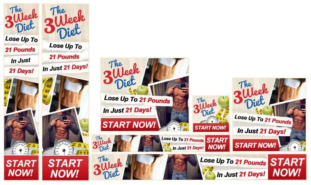 דוגמא לסט באנרים לקמפיין פרסום של אתר המקדם דיאטה