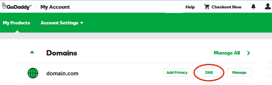 כניסה לעמוד ה-DNS ב-godaddy
