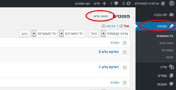 יצירת פוסטים חדשים בוורדפרס