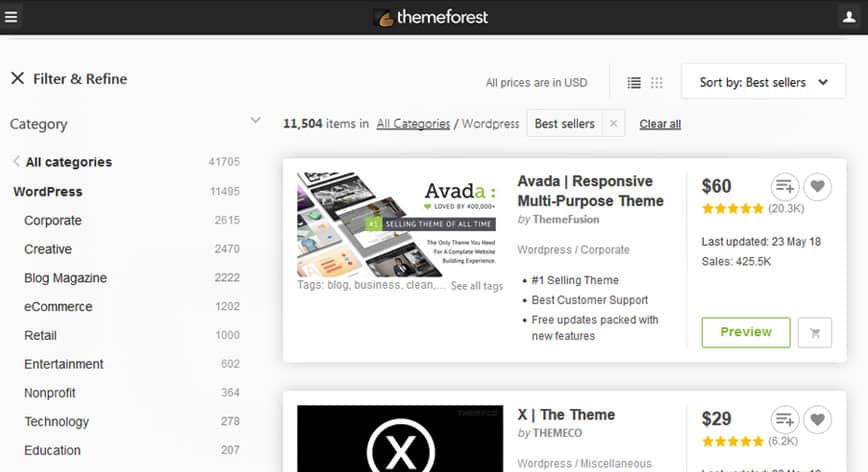 תבניות וורדפרס בתשלום של ThemeForest