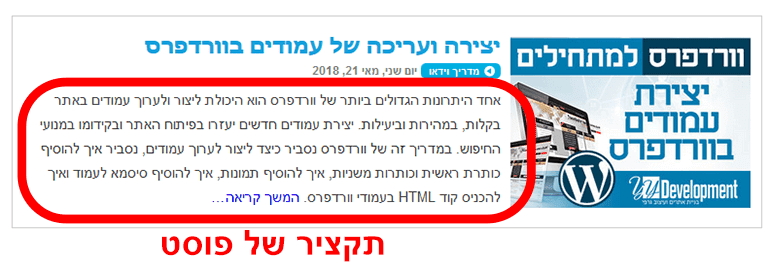 דוגמא לתקציר של פוסט מתוך בלוג