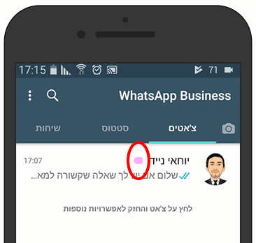 תווית שמופיעה ללקוח בצ'אטים של וואטסאפ