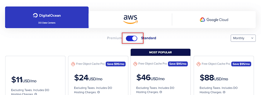 choose-standard-price-cloudways בחירת חבילת אחסון בקלאודוויז